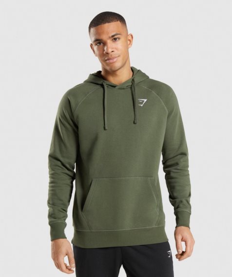 Men's Gymshark Crest Hoodie Olive | CA 5N0187